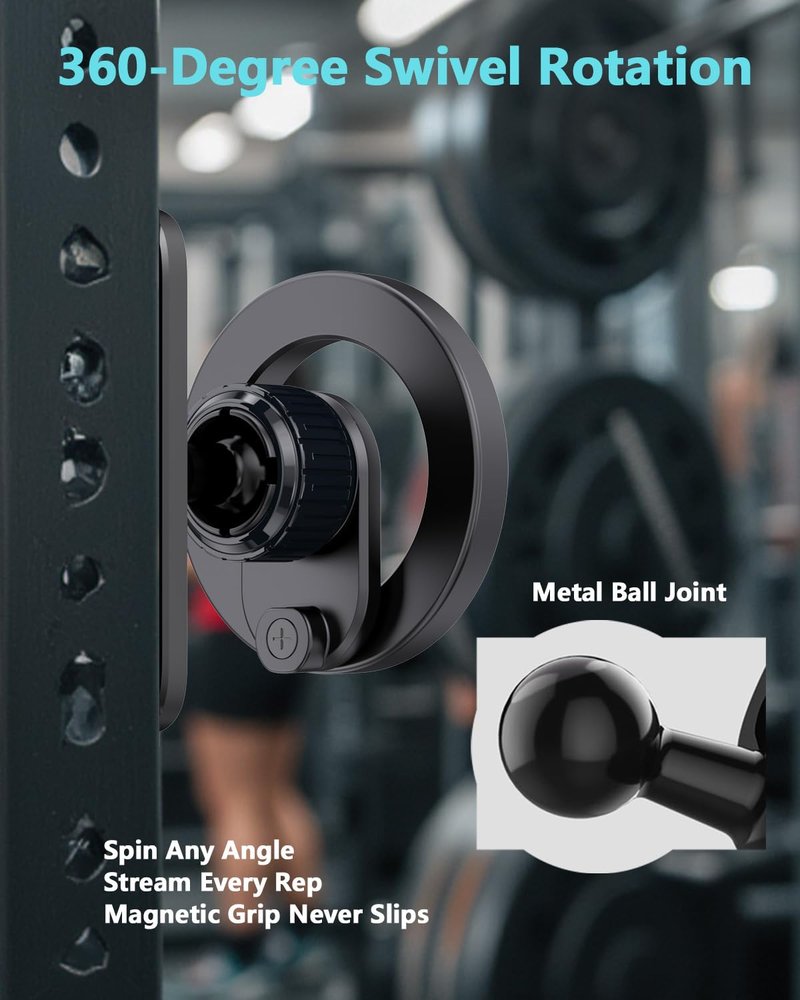 Foldable Magnetic Phone Holder for Golf Cart and Gym, 360° Adjustable Phone Holder for MagSafe, Dual Magnet Fitness Phone Mount Compatible with iPhone 16/15/14/13/12 Series, Golf Cart Accessories