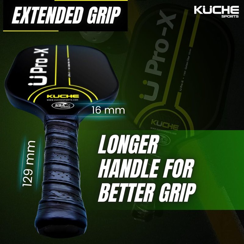 Kuche U PRO-X | T-800 Carbon Fiber Pickleball Paddle - Aramid Honeycomb Core -16MM Thick Sandblasted Surface for Spin & Control - USAPA Approved Pickle Ball Equipment for Men & Women