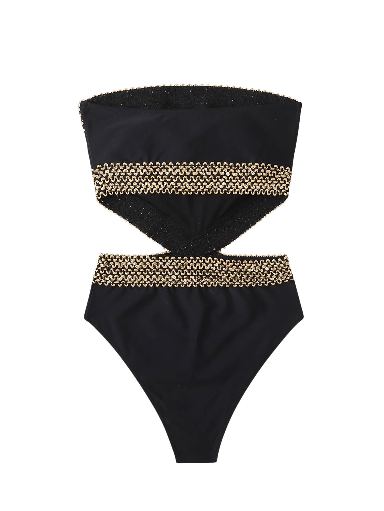 Milumia Women's Stitch Detail Strapless One Piece Swimsuit Cut Out Bandeau Bathing Suit Black Medium