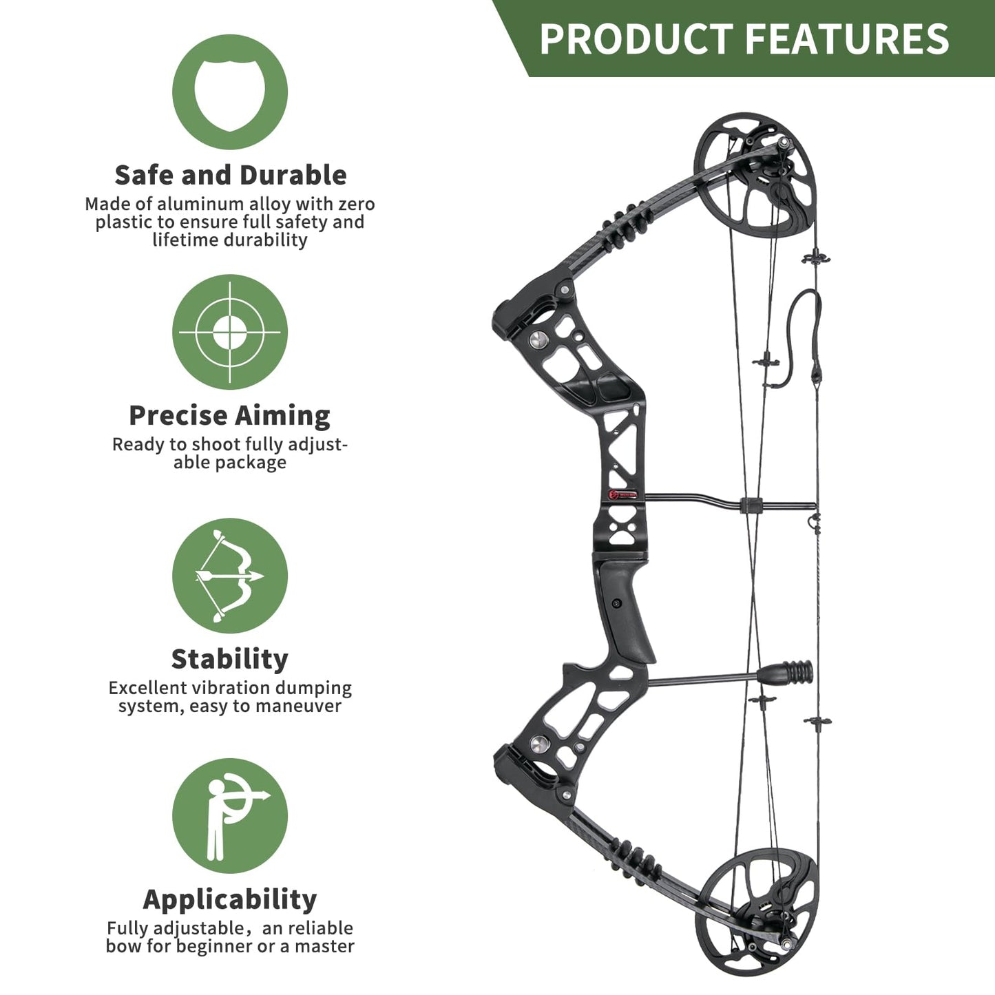 WUXLISTY Compound Bow and Arrow for Youth and Beginner, Archery Bow Set, 16-20 lbs Draw Weight, 17.3"-26" Draw Length (Black)