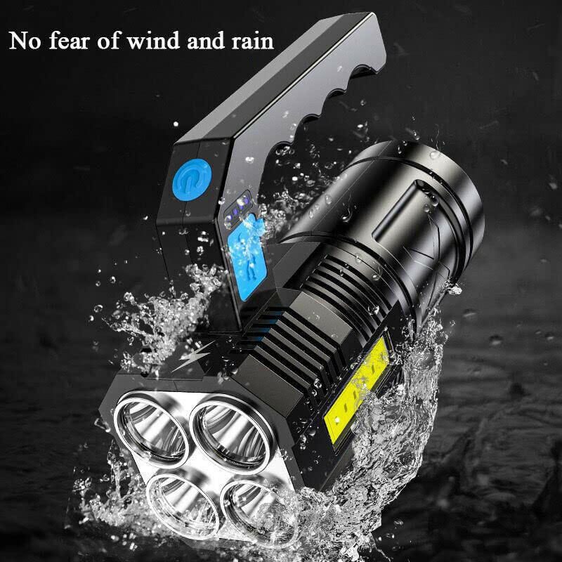 Wrrozz LED Flashlight USB Rechargeable, High Lumens Tactical Light with Sidelight, 4X LED, Zoomable, Handheld Super Brightest Flashlights, Portable Torch for Outdoor Camping Emergency Lantern