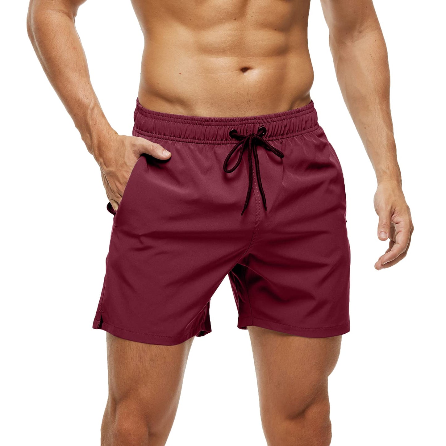 Mens Sweat Shorts Gym Athletic Fitness Workout Running Bike Golf Lounge Clothes Casual Summer Beach 5 inch Swimming Trunks Swim Board(S, Burgundy)