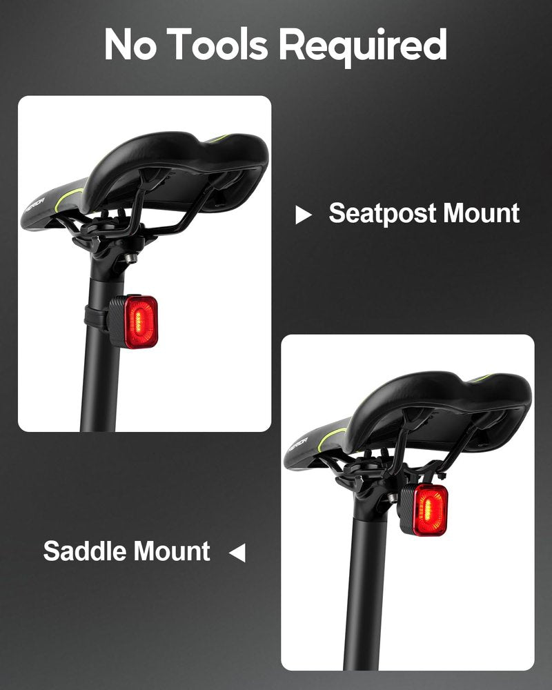 Esaytool Smart Brake Sensing Bike Tail Light, Saddle & Seatpost Mount Bicycle Rear Light for Night Riding, 220 Degree Visibility, 4 Modes, Auto On/Off, 600 mAh USB-C Rechargeable, IPX6 Waterproof