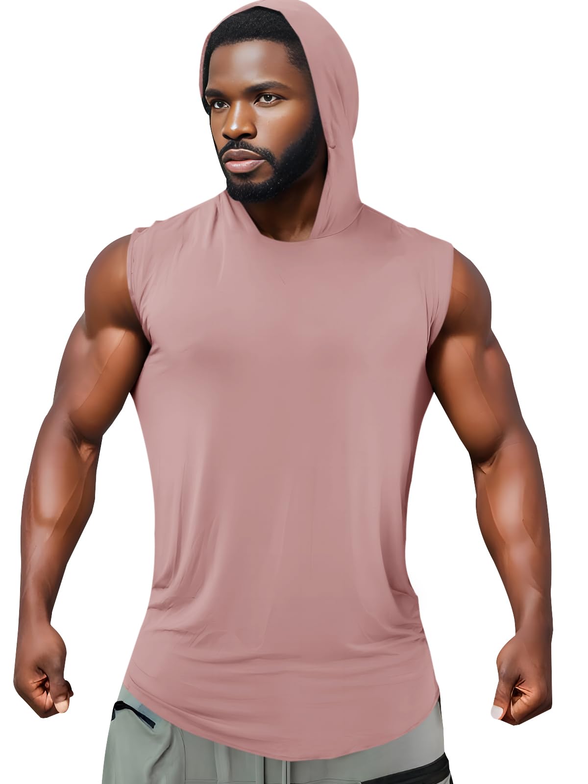 Runcati Mens Sleeveless Hoodies Workout Hooded Tank Tops Muscle Gym Bodybuilding Fitness Training T Shirts Pink