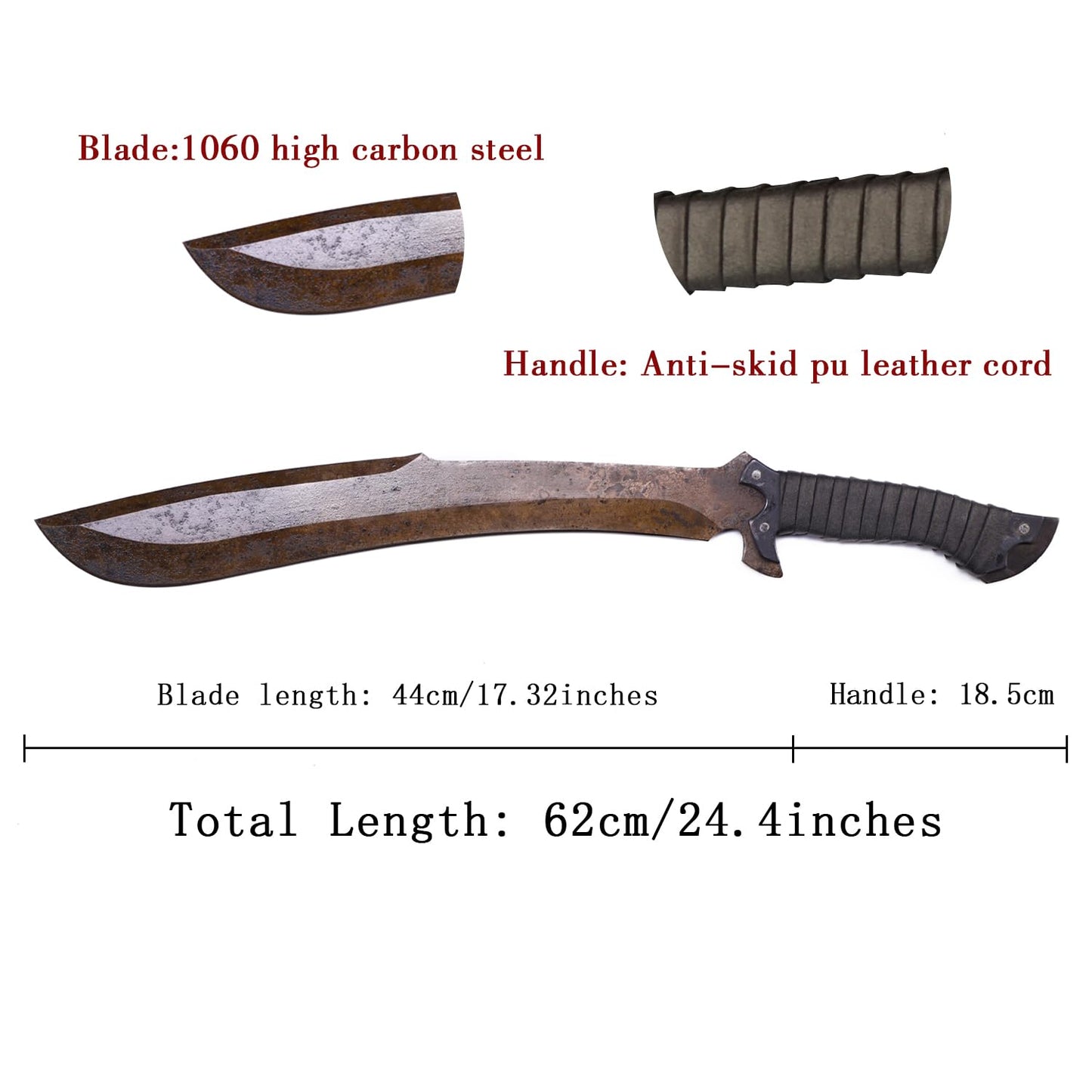 1060 High Carbon Steel Sword Handmade Machete with Full Tang Real Sharp Sword for Outdoor,Survival, Camping, Hiking, Hunting Fishing