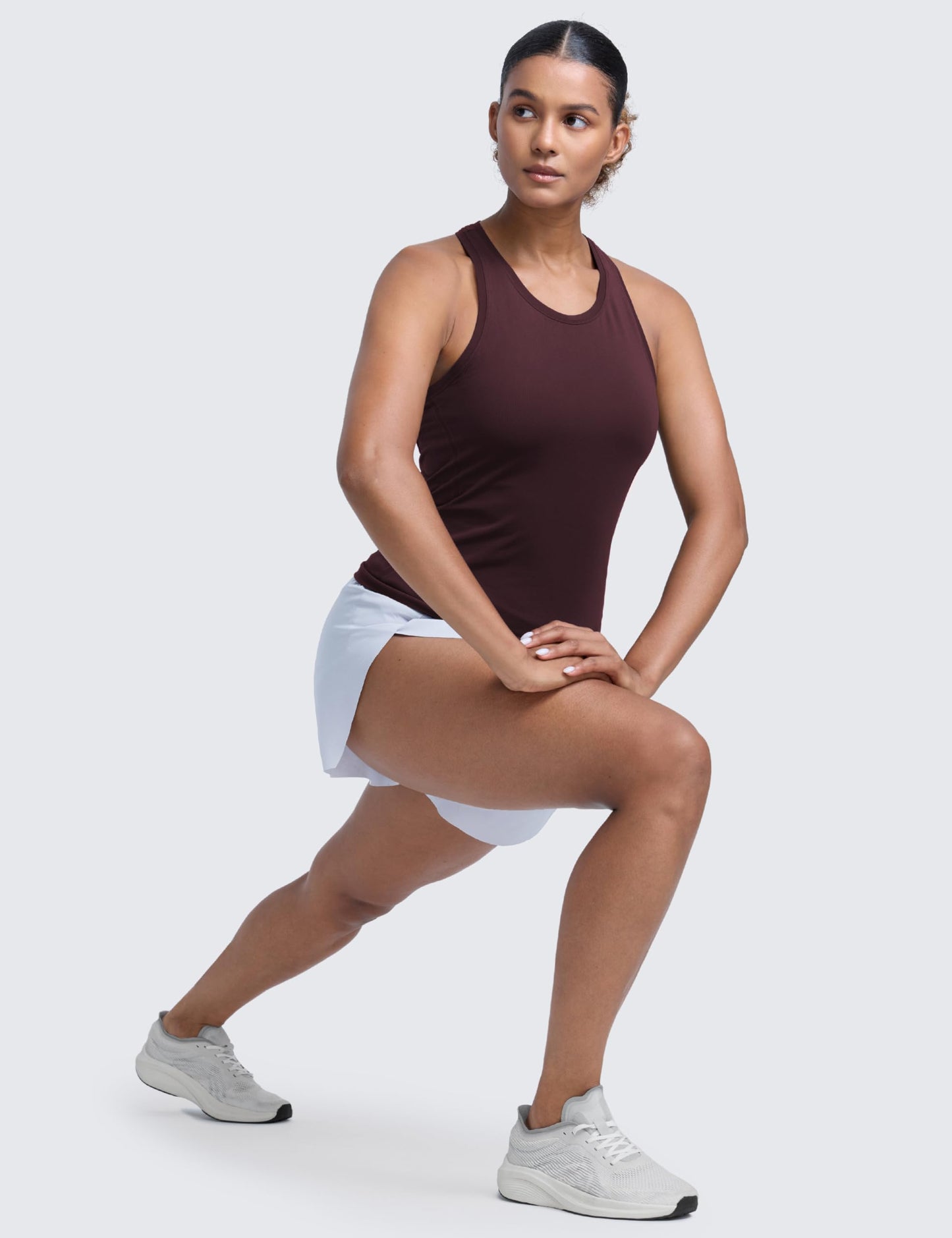 CRZ YOGA Seamless Workout Tank Tops for Women - Athletic Running Gym Sleeveless Shirts Crewneck Racerback Breathable Ripe Plum Small