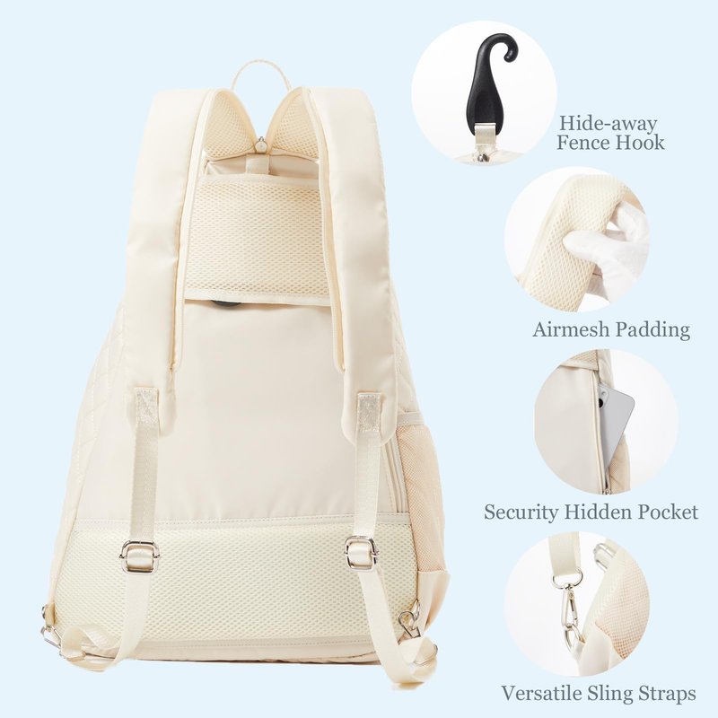 LANBX Pickleball Bag, Pickelball Sling Backpack Crossbody Quilted Bags for Men Women, Holds Pickleball Paddle Tennis Badminton Rackets (Beige)