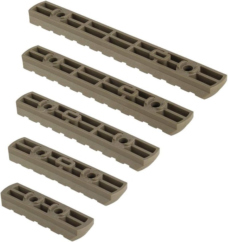 Aecktech Polymer Rail Sections - Lightweight 5-Slot, 7-Slot, 9-Slot, 11-Slot, 13-Slot with 10 Nuts & Screws | 5 Pieces (Tan)