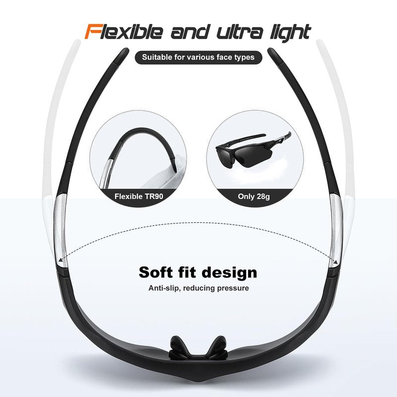 FAGUMA Polarized Sports Sunglasses for Men Women Fishing Cycling Running Golf Motorcycle TR90 Frame UV400 Protection