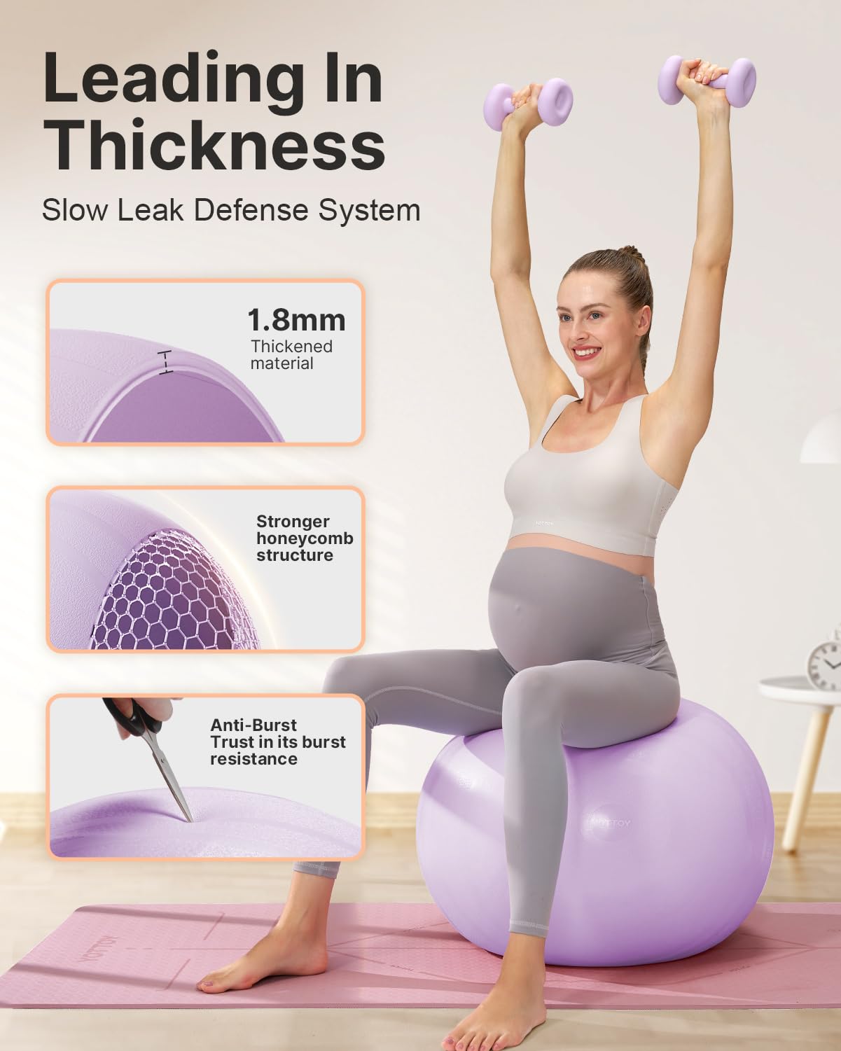 YOTTOY Pregnancy Birthing Ball, 1.8mm Thick Yoga Ball for Prenatal Exercise & Labor Preparation, Includes Pump