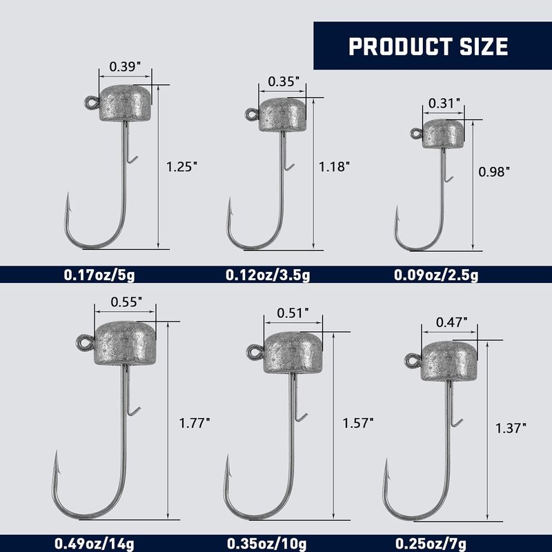 Round Jig Head Hooks for Freshwater & Saltwater Fishing - 50pcs Swimbait Jig Heads with Box | 0.09oz