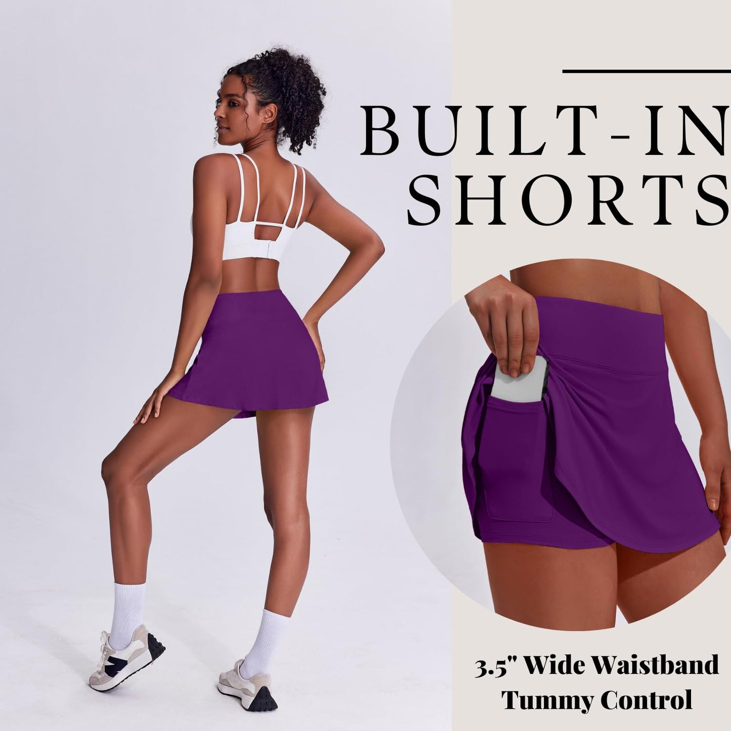 PINSPARK Tennis Skirt for Women Pleated Golf Skort Stretchy Athletic Skirts with Pocket Running Skorts,Purple XX-Large