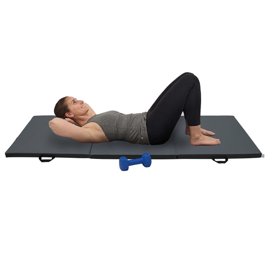 Factory Direct Partners 13685-141 3-Fold Exercise Mat with 1.5" Thick Foam, Sewn-in Handles, Stretching, Pilates, Jiu Jitsu, Kids Tumbling and More - Dark Gray/Black