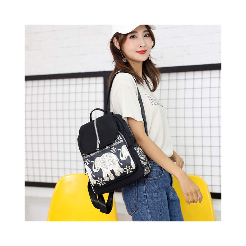 JOZZYAPA Elephant Lightweight Waterproof Rucksack Nylon Anti Theft Canvas Black Backpack Lovely Unique Elephant Gifts for Women and Girls, 263310cm