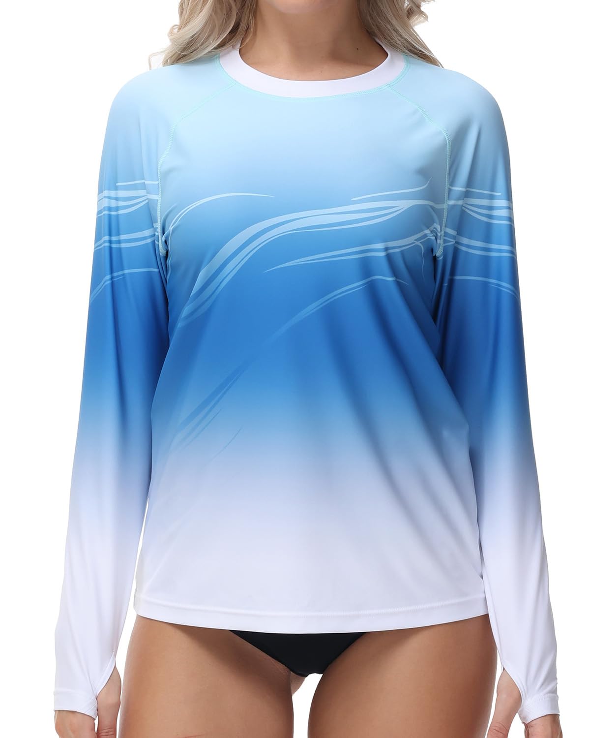 UPSOWER Rash Guard for Women UV Protection Swim Shirts Long Sleeve Quick Dry Water Surfing Swimming Tops Swimsuit with Thumb Hole(Blue XL)