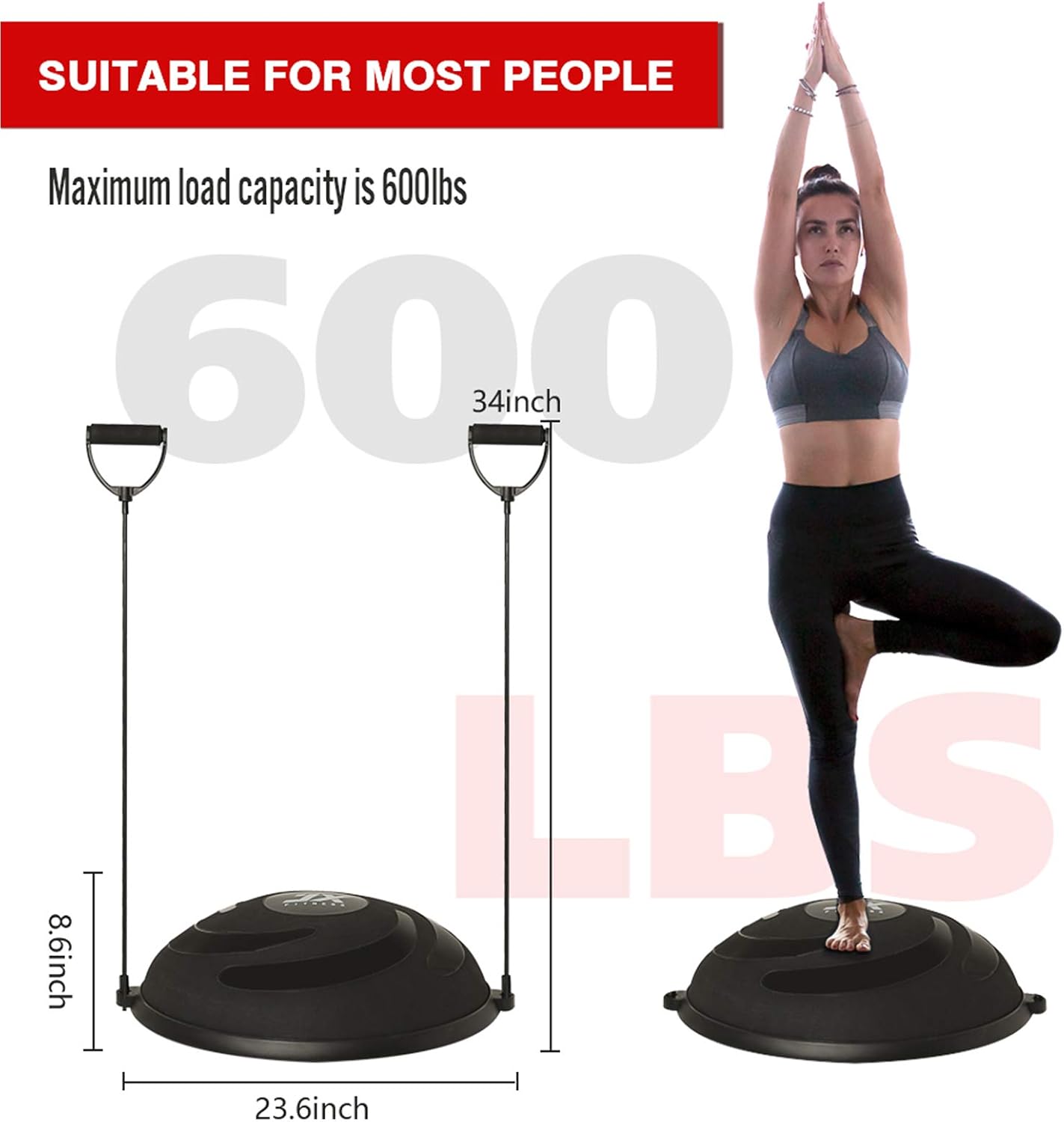 JX Fitness 58cm Balance Half Ball Trainer | Stability Yoga Ball with Resistance Bands & Pump - Enhance Core Strength for Home Workouts