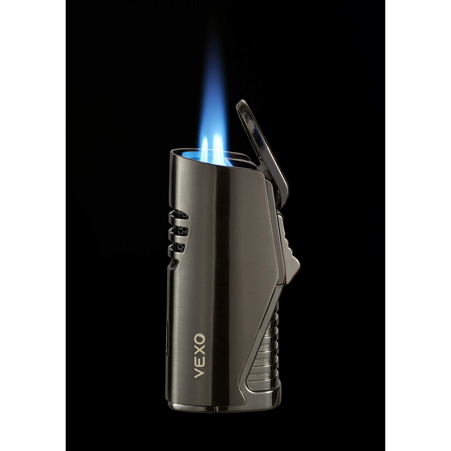 VEXO-Unique Torch Lighter Triple 3 Jet Flame Butane Lighter with Gas Window, Refillable and Windproof Butane Fuel Lighter, Great Gift Idea (Butane NOT Included) (Black)