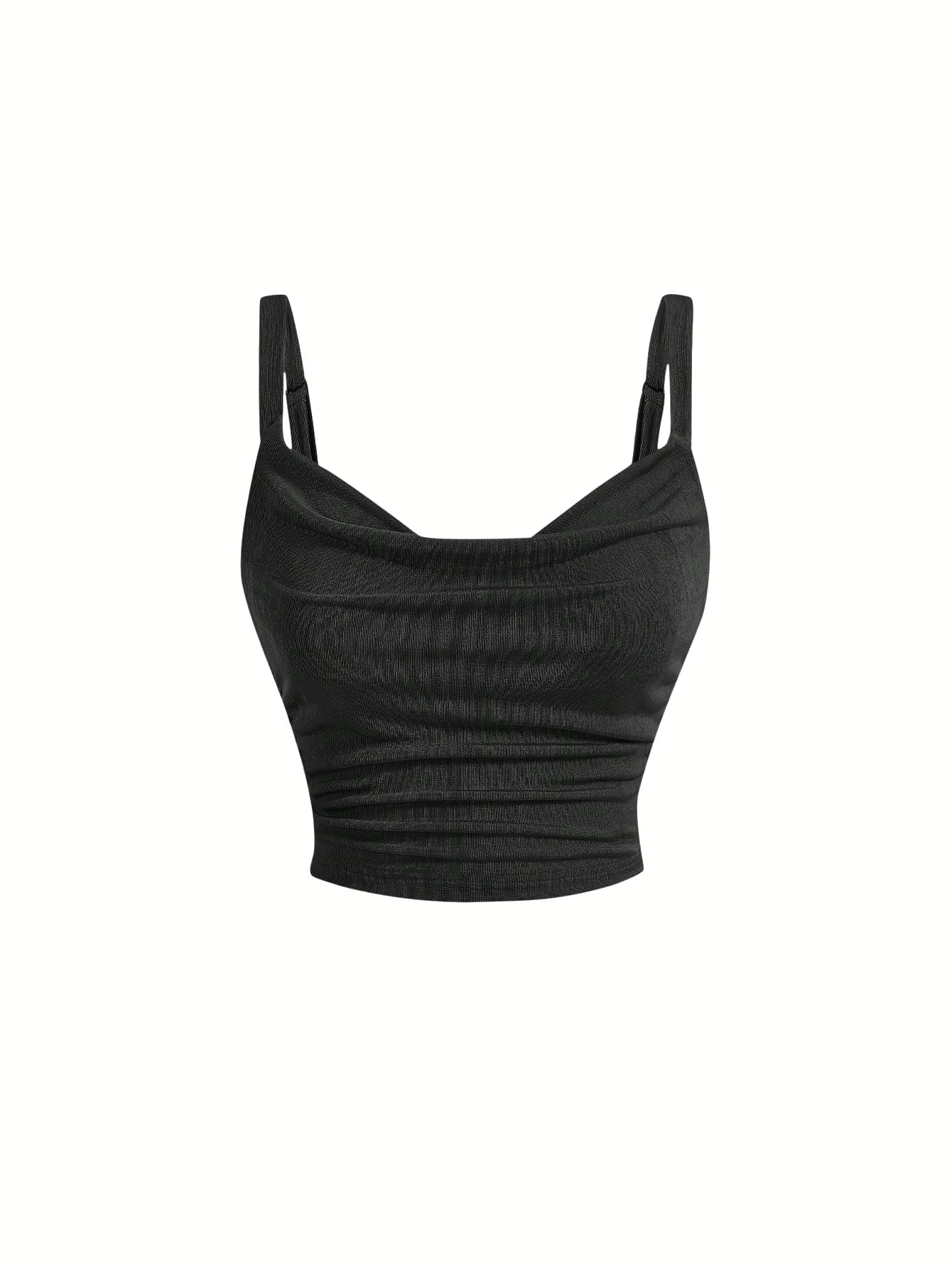 SOLY HUX Women's Cowl Neck Crop Camisole Top Lace Up Ruched Sleeveless Y2k Tops Plain Black Small