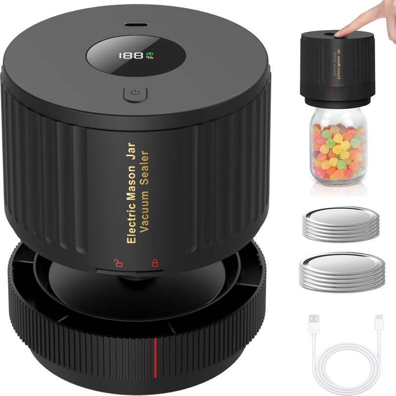 Electric Mason Jar Vacuum Sealer Kit - 48-Piece Set with Lids & Rings for Regular Mouth Jars