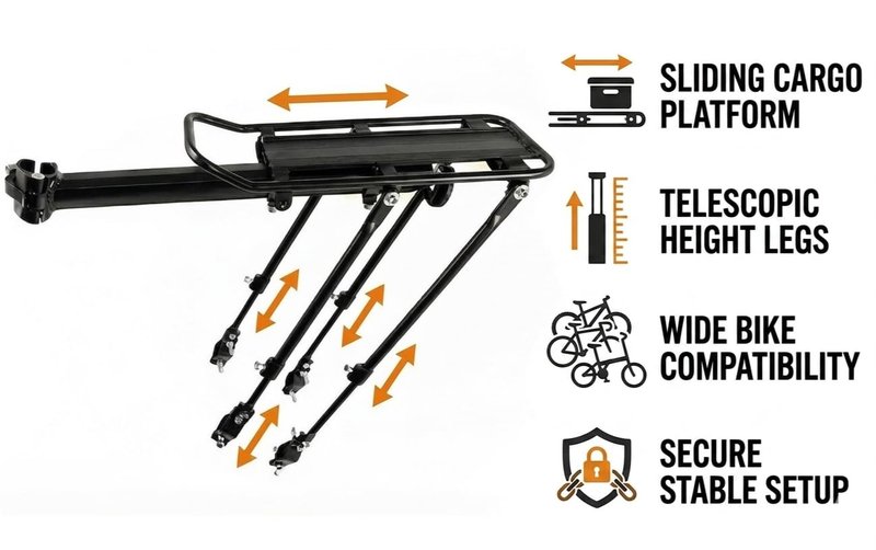 COMINGFIT 2026 Upgraded Bicycle Cargo Rack, 180lbs Heavy Duty Bike Rear Rack, 4-Leg Double Strength, 2.0mm Thickened Universal for MTB Road City Kids Fat Tire Bike (3.5"), with Anti-Rub Guards