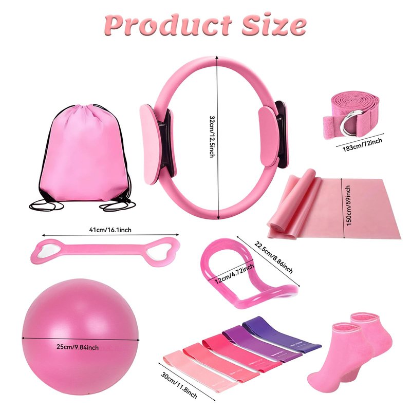 yeklike Pilates Equipment Kit for Women - Home Workout Pilates Set,9.8" Yoga Ball, 5 Resistance Bands, Magic Circle, for Legs, Arms, Thighs, Yoga Set for Beginners-13 Piece Purple