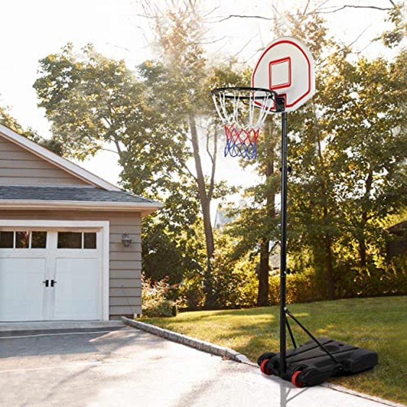 Yaheetech Portable Basketball Hoop for Kids Outdoor Basketball Goals Indoor Basketball Court Youth Adjustable Basketball Stand 6.4-8.2ft Height Adjustable, Black/Red