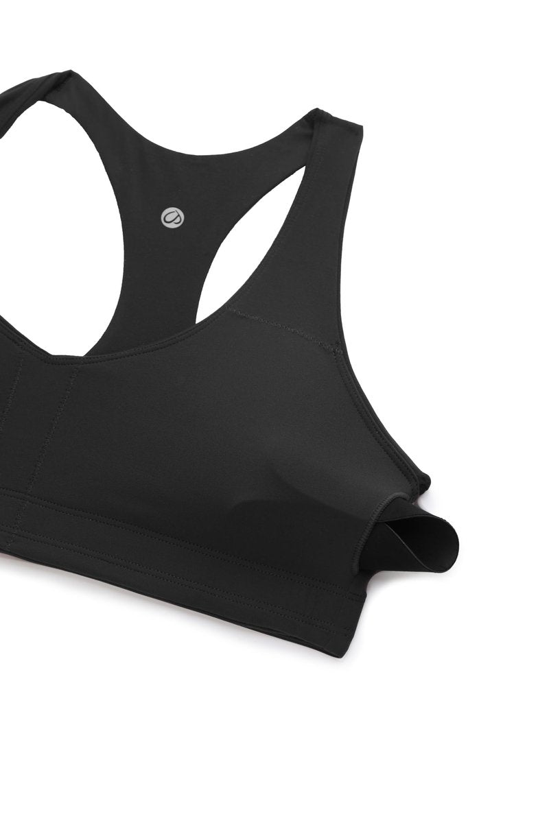 CRZ YOGA Butterluxe Racerback Sports Bras for Women - V Neck Supportive Padded Wireless Athletic Yoga Crop Top Black Medium