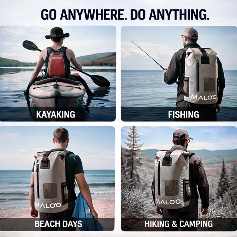 Malo’o 30L Waterproof Dry Bag Backpack – Roll Top Heavy Duty 500D PVC Dry Pack with Padded Straps, IPX6 Waterproof, Keeps Gear Dry for Kayaking, Fishing, Beach, Camping & Travel