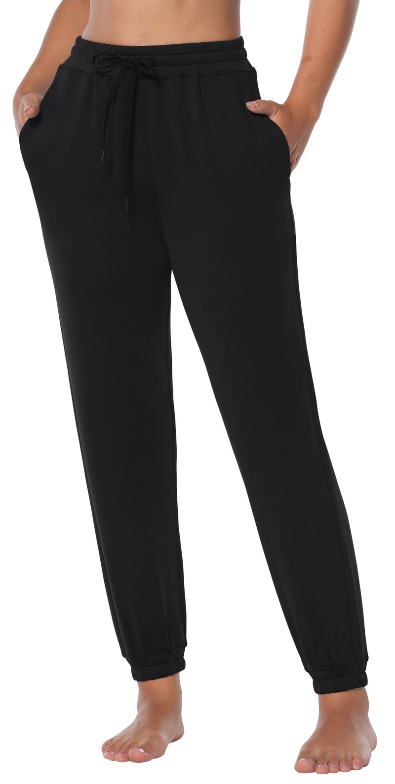 Sunzel Jogger Pants for Women with Pockets, High Waisted Sweatpants Athletic Tapered Cinch Bottom with Elastic Drawstring, 26" Inseam Black S