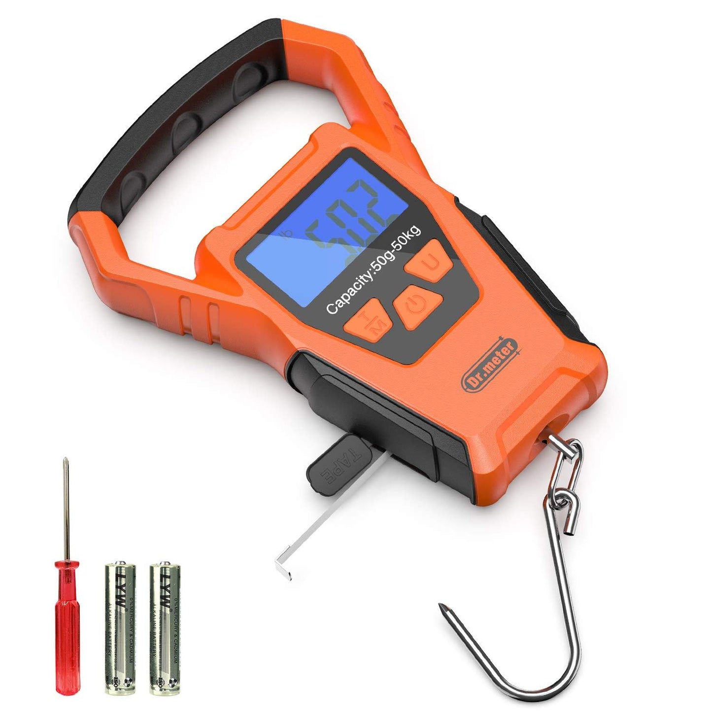 Fish Scale Waterproof - Digital Hanging Luggage Weight Scale with Backlit LCD Display | 110lb/50kg Capacity, Built-in Tape, Upgraded Handle