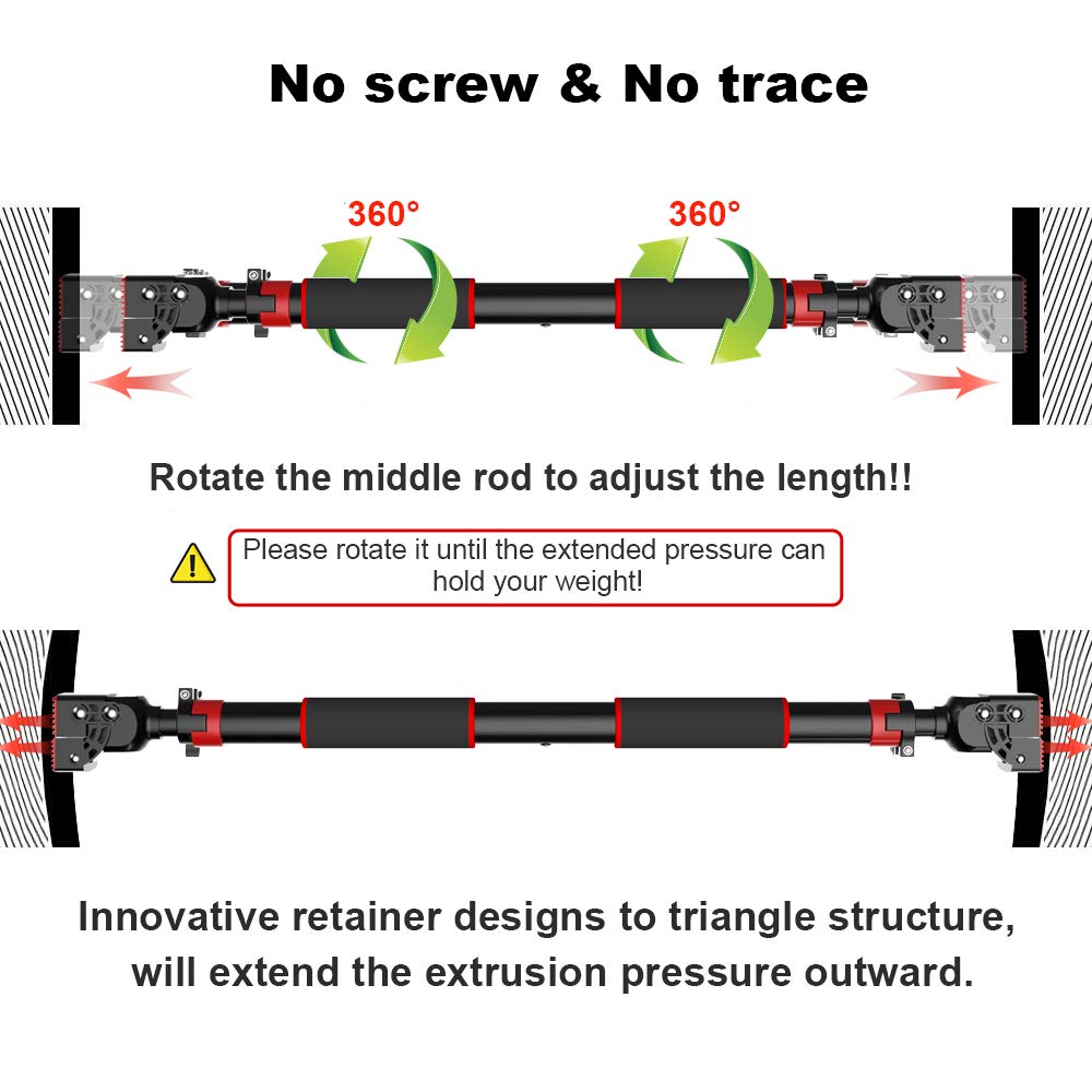 HANDSONIC Pull Up Bar for Doorway, No Screws Required Chin Up Bar Adjustable Dip Bars for Home Gym Exercise Fitness Up to 440 LBS
