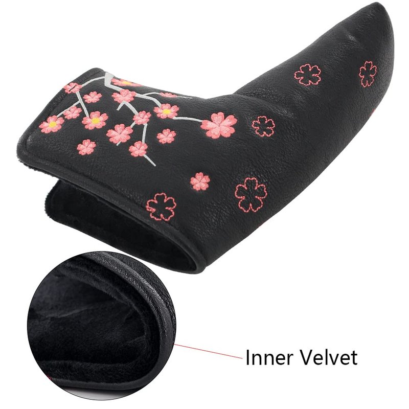 PINMEI Golf headcovers Flower Blade Putter Head Covers with Magnet Magnetic Closure Golf Putters Protection Suitable for Callaway Ping Taylormade Cobra Odyssey Putter (Sakura Black)