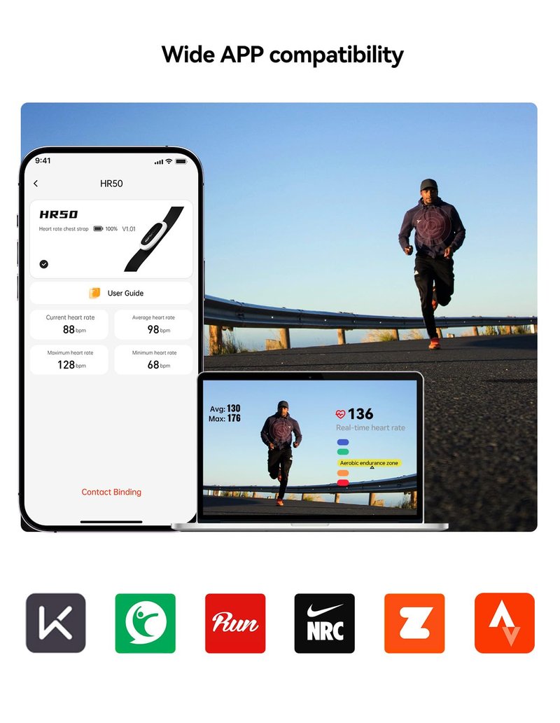 iGPSPORT HR50 Cycling Sensor Chest Strap, IPX7 Waterproof Bluetooth ANT+ for Cycling Running Jogging Yoga Fitness (Chest Strap)