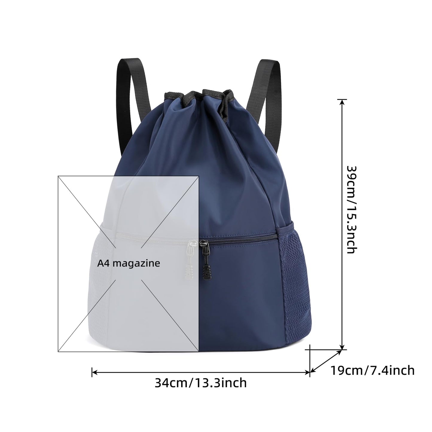 Valleycomfy Drawstring Backpack - Sport Gym Backpack Water Resistant String Bag with Side Mesh Pockets for Men & Women Dark Blue