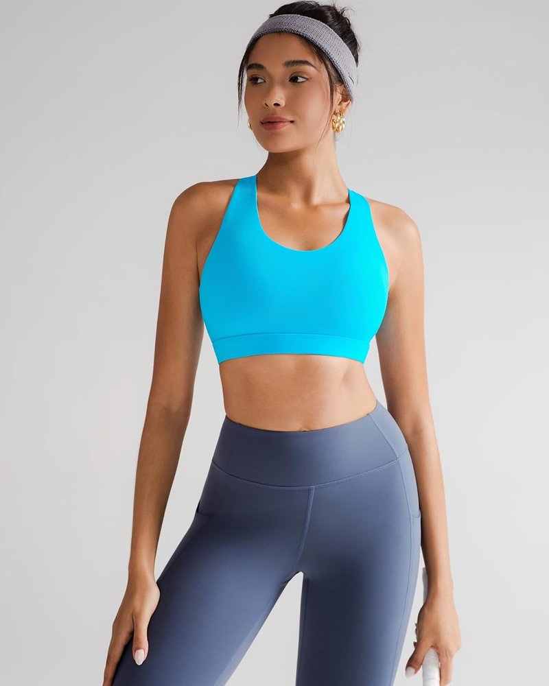 Sports Bras for Women - Padded Strappy Criss-Cross Back Medium Support with Removable Cups | Comfortable Fit