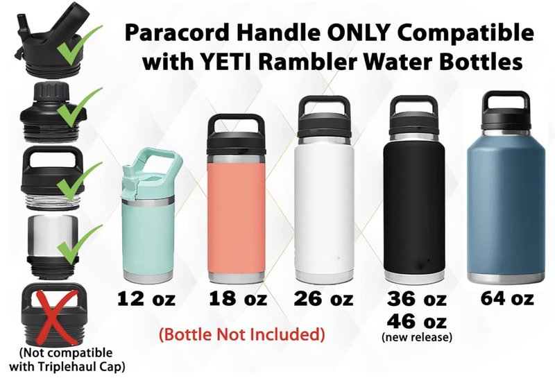 Paracord Handle for YETI Rambler 46oz 36oz 26oz 64oz 18oz 12oz Water Bottles, Durable Carrier Strap - Holder