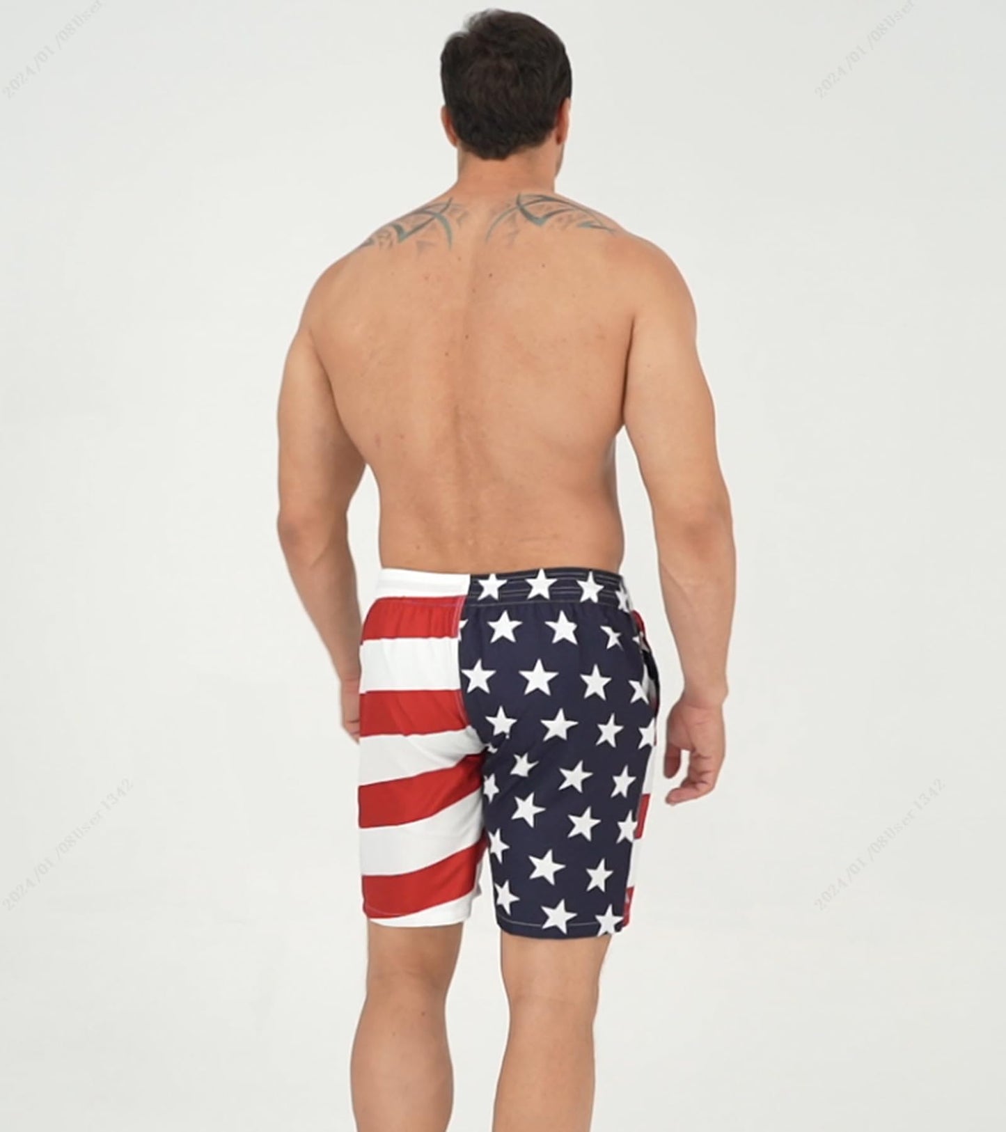 Quick Dry USA Flag Beach Board Shorts for Men Novelty Hawk Animal Graphics Mesh Lining Swimming Trunks with Two Side Pocket 90s Guys Summer Lightweight Comfy Elastic Waist Long Sports Pant，Patriotic M