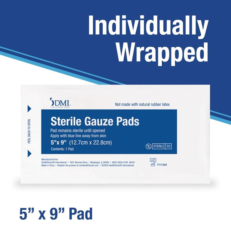 DMI Sterile 20 Pack Abd Abdominal Combine Pads 5x9 Non-Stick Gauze Pads, Individually Wrapped-Highly Absorbent-Latex-Free, Wound Care Dressings Post-Surgery, First Aid Kits, Emts, Hospitals, Home