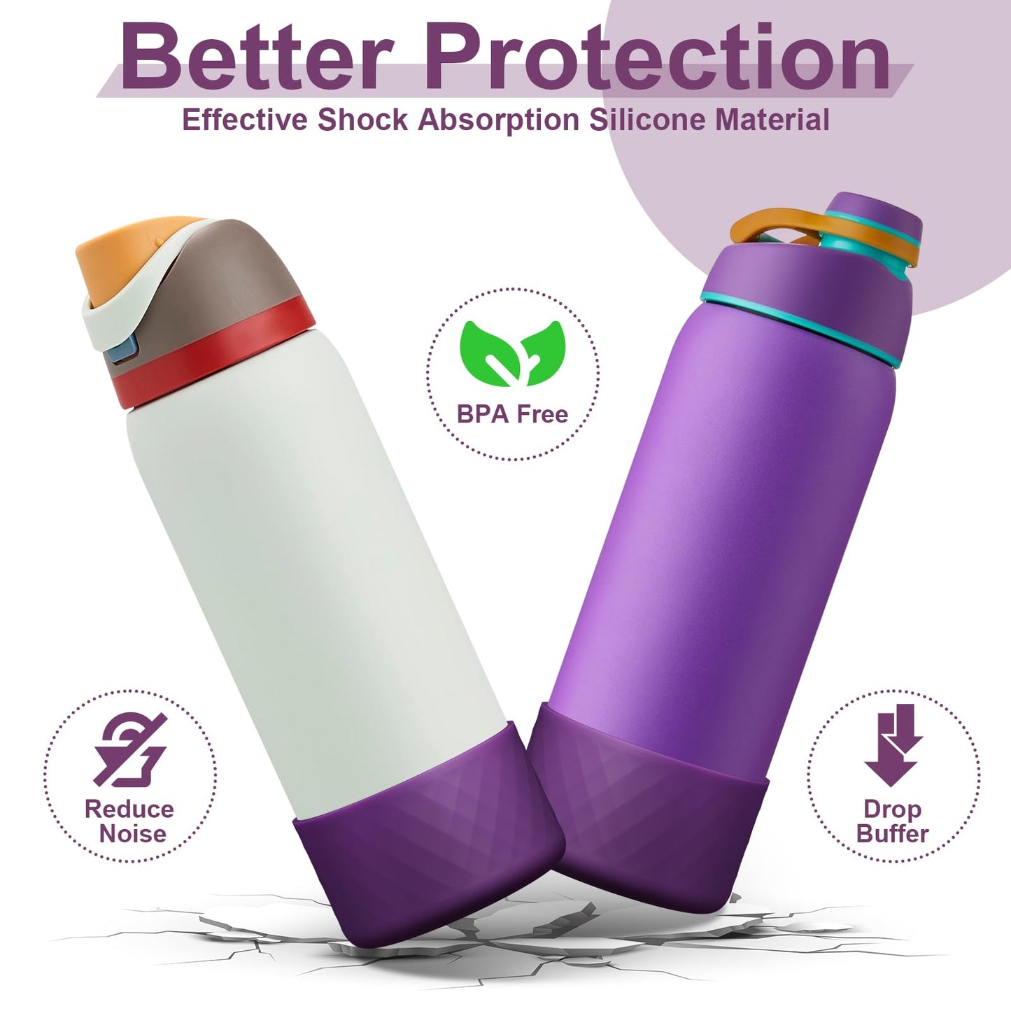 Alwenid 2PCS Silicone Water Bottle Boot for Owala 40 Oz, Anti-Slip Protective Sleeve Bottom Bumper Protector for FreeSip, Twist, and Flip Stainless Steel Water Bottles (Dark Purple)