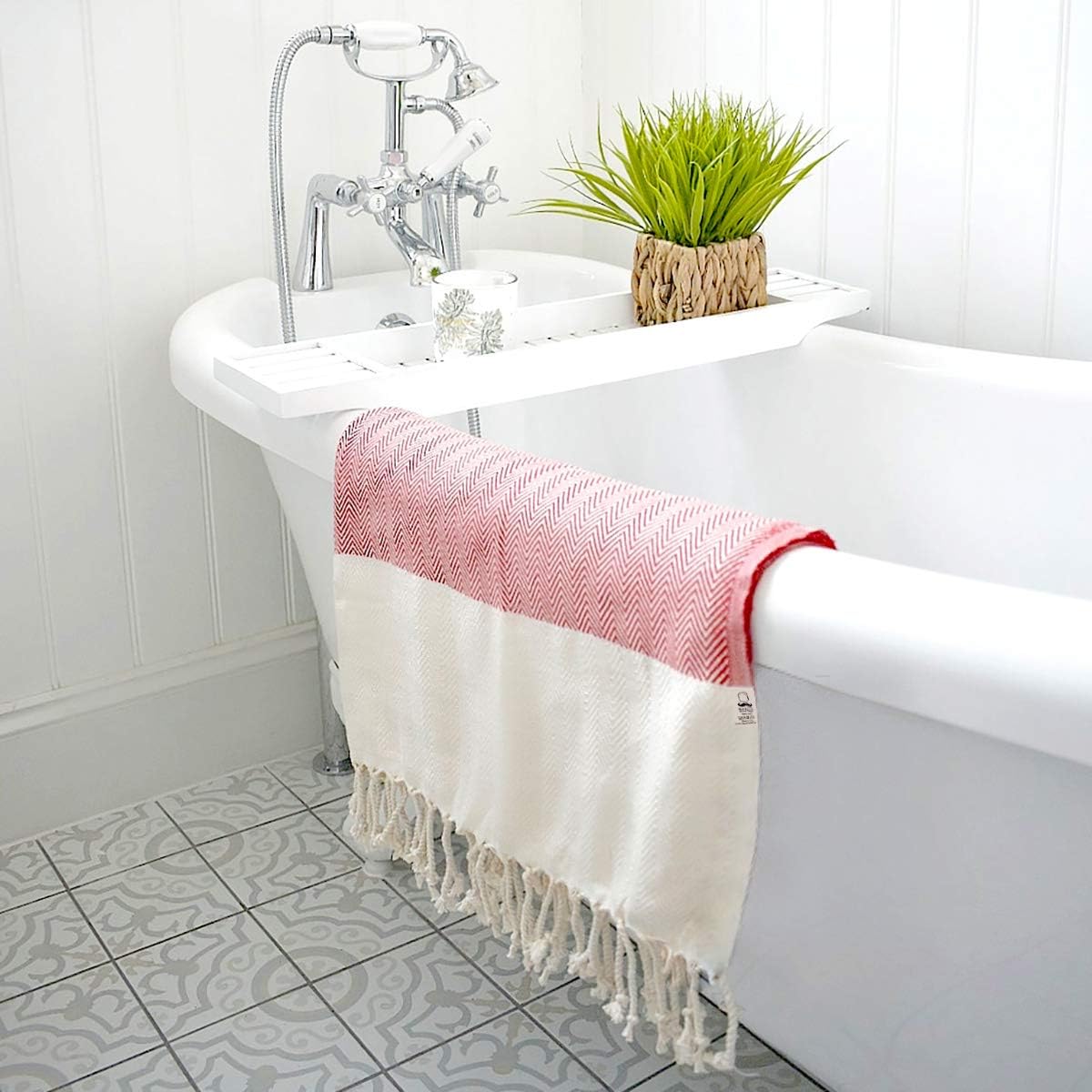 Turkish Beach Towel - 100% Cotton Quick Dry & Sand Free | Large Herringbone Red 71x39