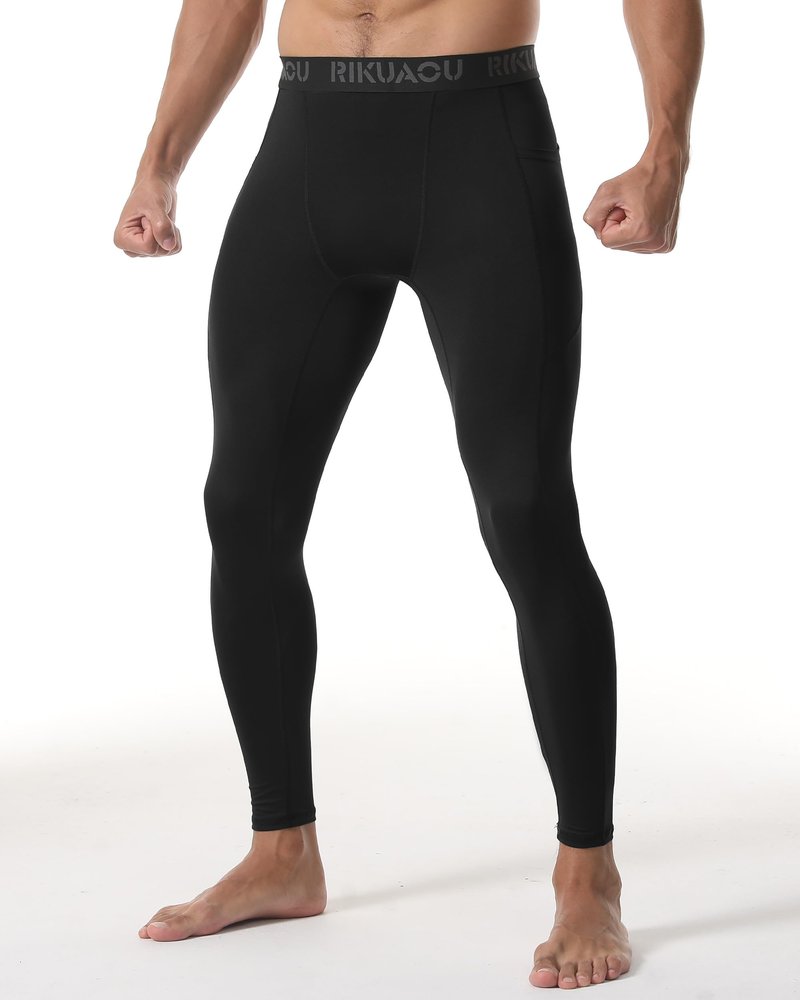 RIKUAOU Men’s Compression Pants Running Leggings Athletic Base Layer Workout Tights with Pockets for Sports Basketball