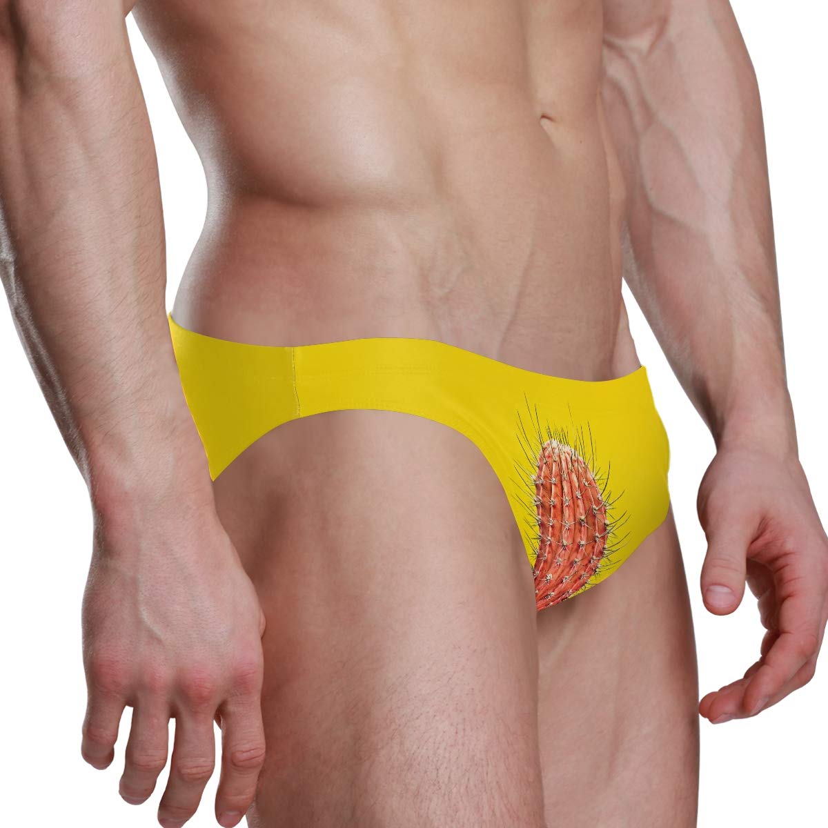 Men Swim Brief Bikini Yellow Funny Cactus Beach Bikini for Men Swim Underwear 2XL