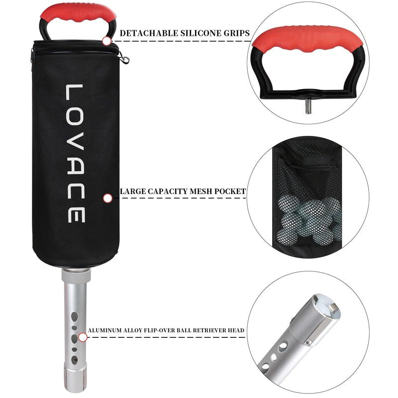 Golf Ball Retriever, Shag Bag for Golf Balls with Detachable Aluminum Alloy Tube