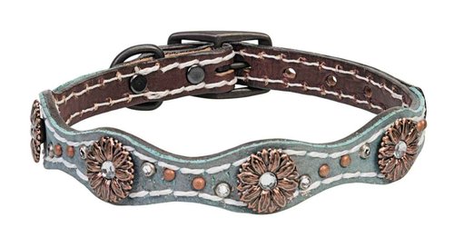 Weaver Pet Savannah Dog Collar Brown/Metallic Turquoise, 3/4 X 17-Inch
