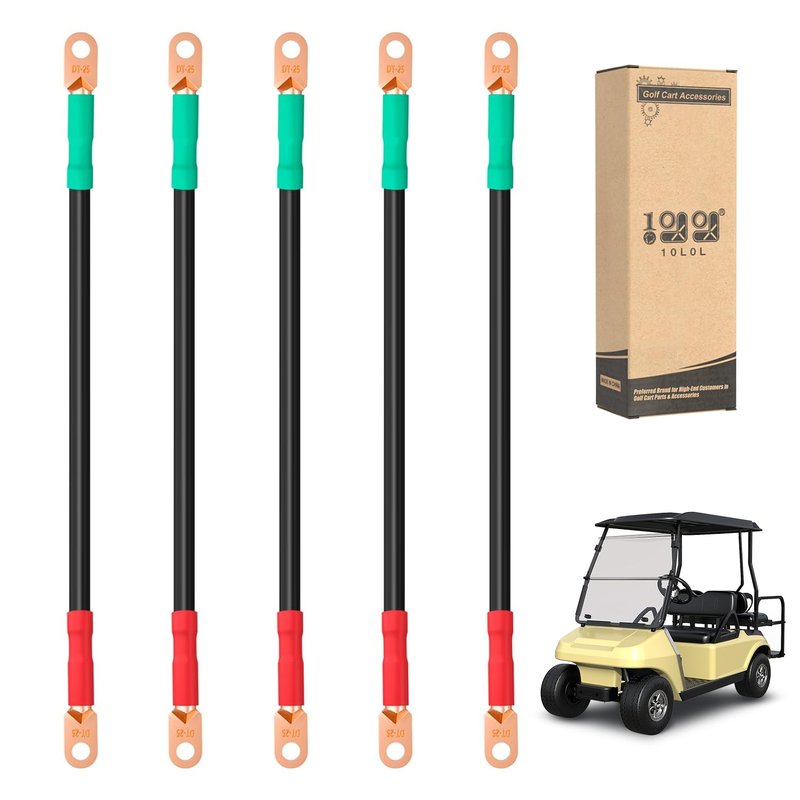 10L0L Golf Cart Battery Cable Set (4 Gauge) Fits Club Car DS Precedent Tempo 36V or 48V, 14 Inch, 5-Pack