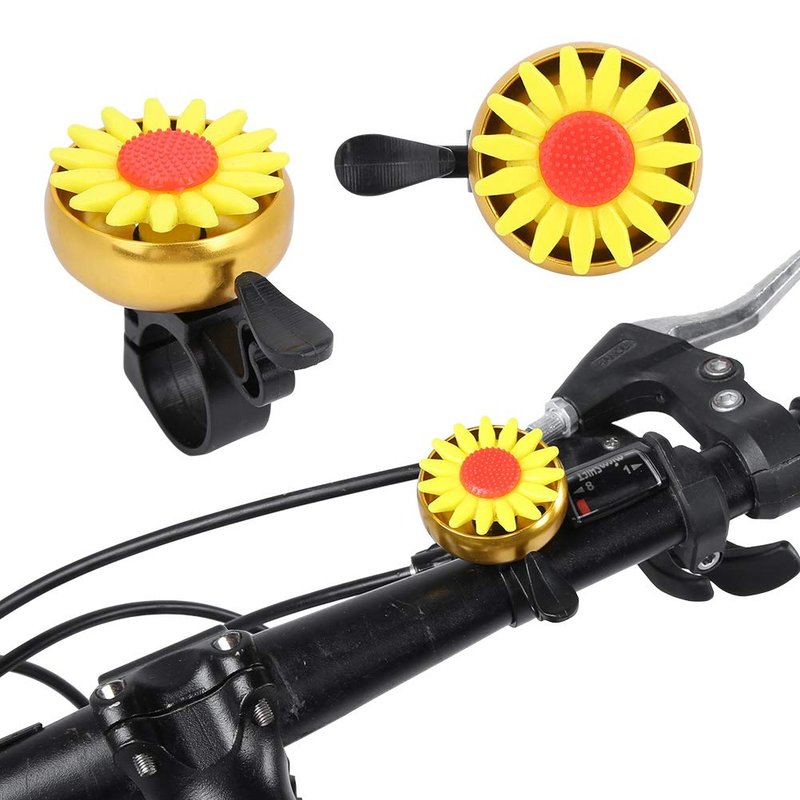 Bell Aluminum Bike Bell, Yellow Flower Design, Anti-Rust Horn Ring for Kids and Adults, Universal Handlebar Mount