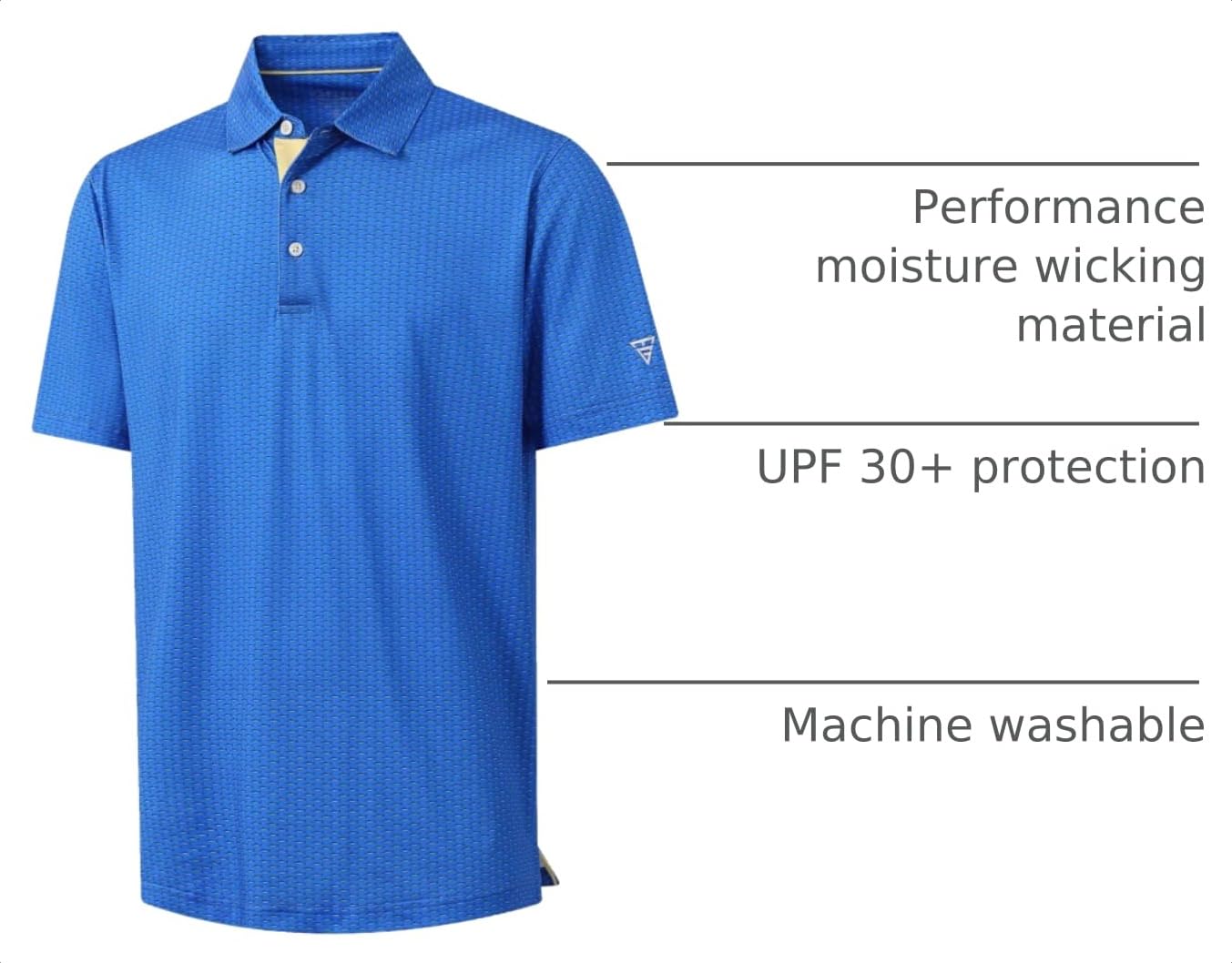 M MAELREG Mens Golf Shirt Short Sleeve Dry Fit Print Moisture Wicking Performance Patterns Collared Polo Shirt