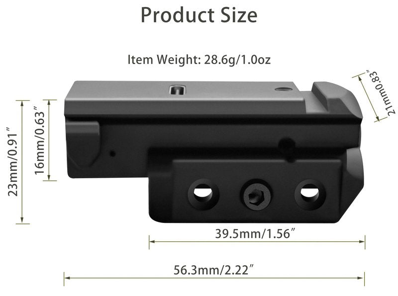 MOSANDON Rechargeable Red/Green Beam Laser Sight, Compact Tactical Low Profile Sight Laser Compatible with 20mm Picatinny Mount for bb Gun Pistol Handgun Rifle for Hunting (Red Laser)