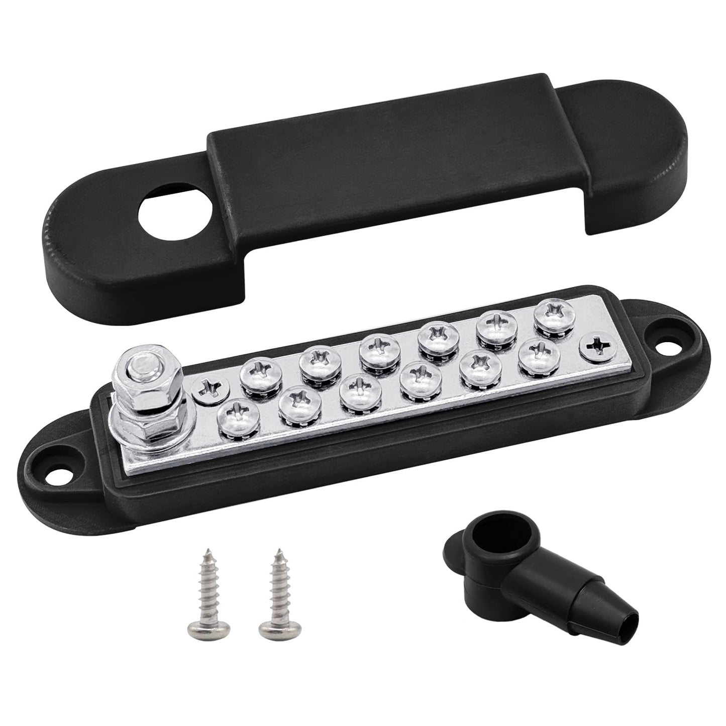 1/4" Stud Power Distribution Block Bus Bar with 12 x #8 Screws, Ampper 5.3" 12V 150A Marine BusBar Battery Distribution Block W/Cover for Car Audio Boat Solar (Black)
