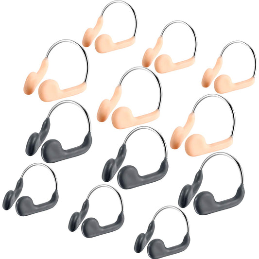 Fiada 12 Pieces Waterproof Nose Clips Metal Swimming Nose Plug for Training Protector Swimming Beginners (Color Set 1, Adult and Children Size)